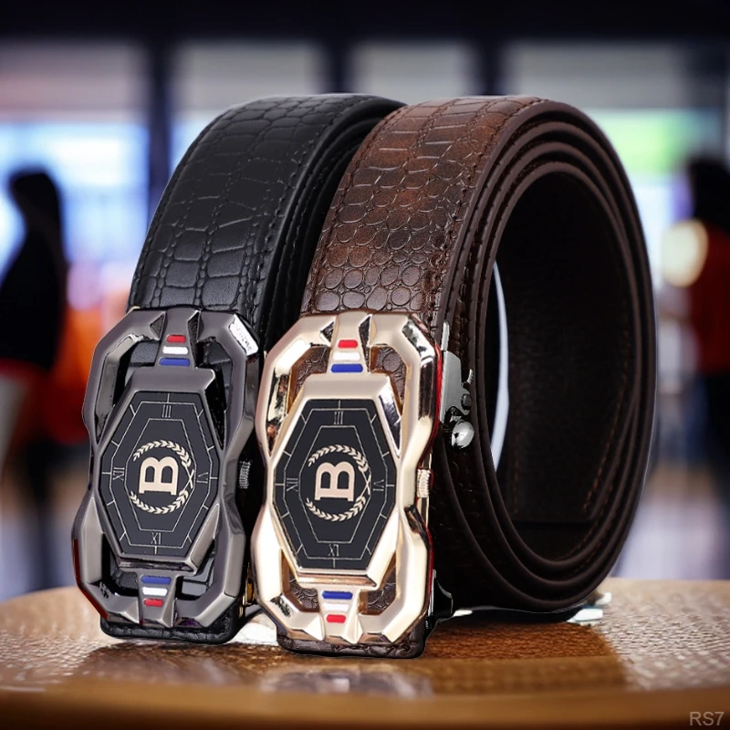 高档大气中青年爆款皮带潮休闲真皮自动扣男士风格商务鳄鱼纹腰带