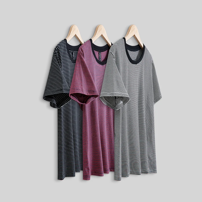 2683#夏季高品质弹力棉运动休闲宽松女款圆领彩条短袖T