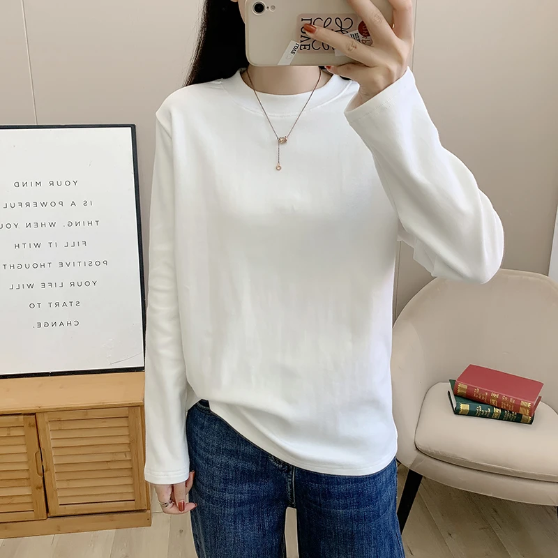 【2365#弹力螺纹棉】春季弹力螺纹棉纯色半高领纯色基础款打底长袖T