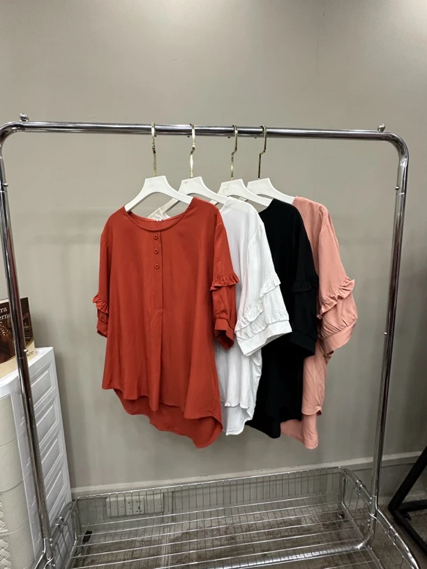 6337#夏季女士人棉宽松大版短袖衬衫