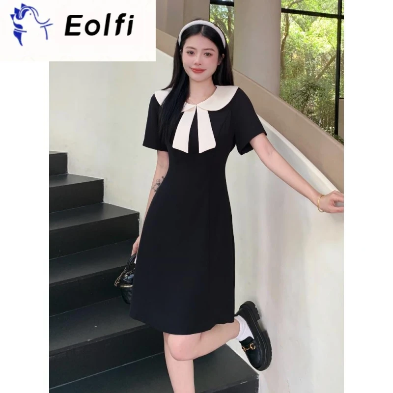 奥拉陌大码女装夏季新款胖法式小众赫本风拼接裙子收腰显瘦气质