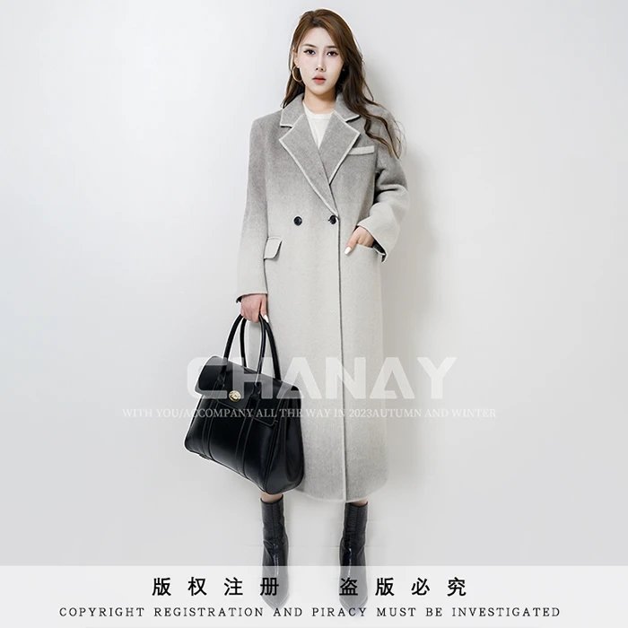 xiangnairiji/香奈日记水墨天青定织渐变色气质小众设计秋冬大衣