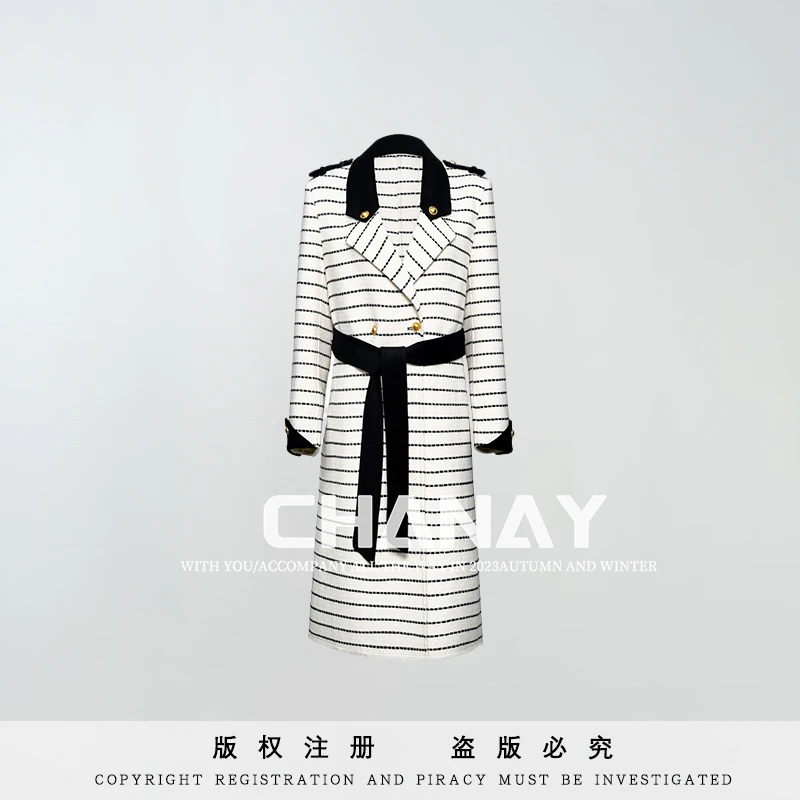 xiangnairiji/香奈日记米兰画家毒家工艺流苏条纹双面羊毛大衣