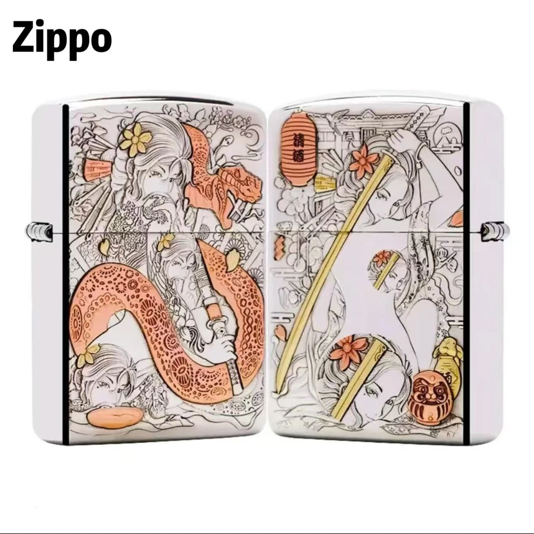 ZIPPO/之宝打火机正版26号纯银盔甲刀女艺伎收藏防风送礼收藏DYJ1