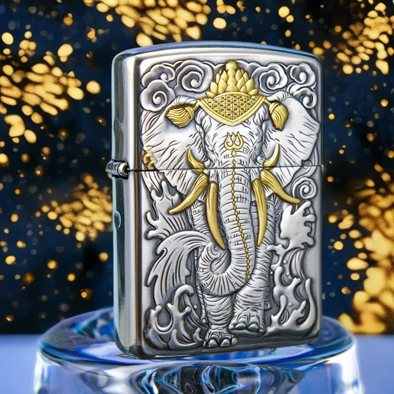 ZIPPO/之宝打火机正版【同城优选】镀银鎏金六牙象盔甲机浮雕DYJ1