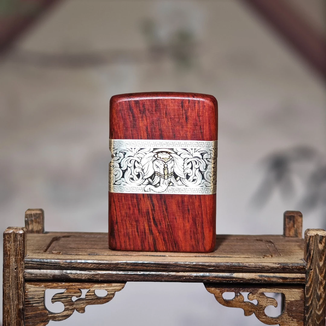 ZIPPO/之宝打火机【同城优选】实木海南黄花梨S925银环如意吉象PWJ1