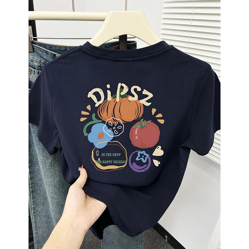 夏季新款正肩短袖t恤女胖mm大码女装美式圆领显瘦弹力棉上衣服潮