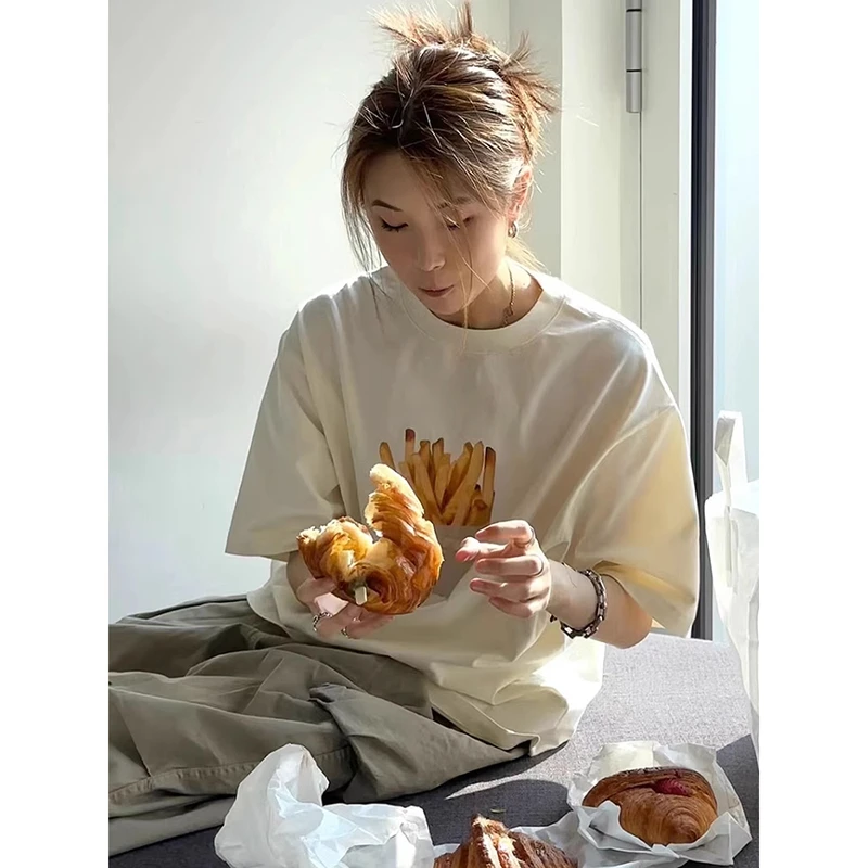 纯棉夏季短袖T恤衫时尚简约高级感国潮牌印花复古半袖上衣女装ins