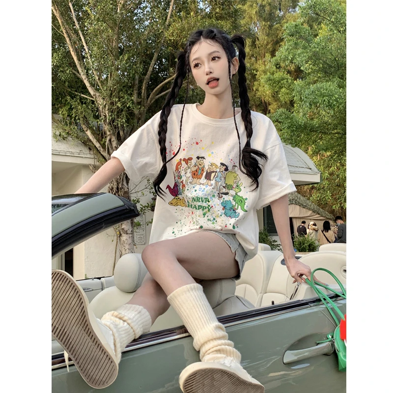 纯棉设计感ins印花短袖T恤夏季新款宽松2024洋气独特小众上衣体恤