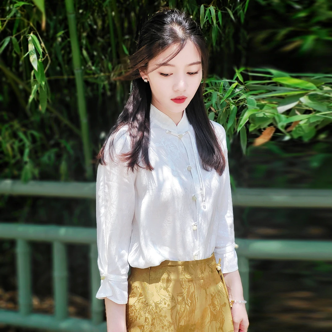 舟月丨夏季复古国风白色上衣气质新中式2023年新款衬衣日常茶服女