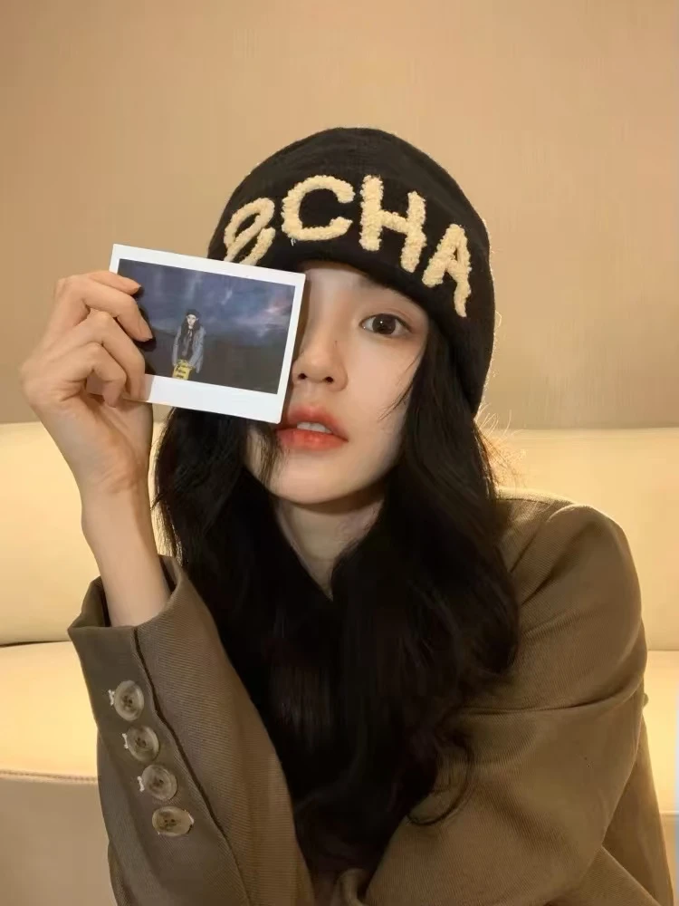 新款立体字母针织包头帽子女冬保暖大头围显脸小毛线帽堆堆帽`