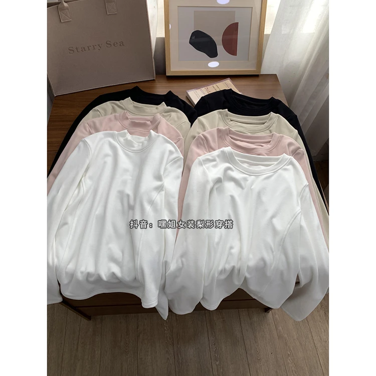 【橄榄油打底】韩版半高领保暖打底衫纯色女圆领气质百搭显瘦肌底衣