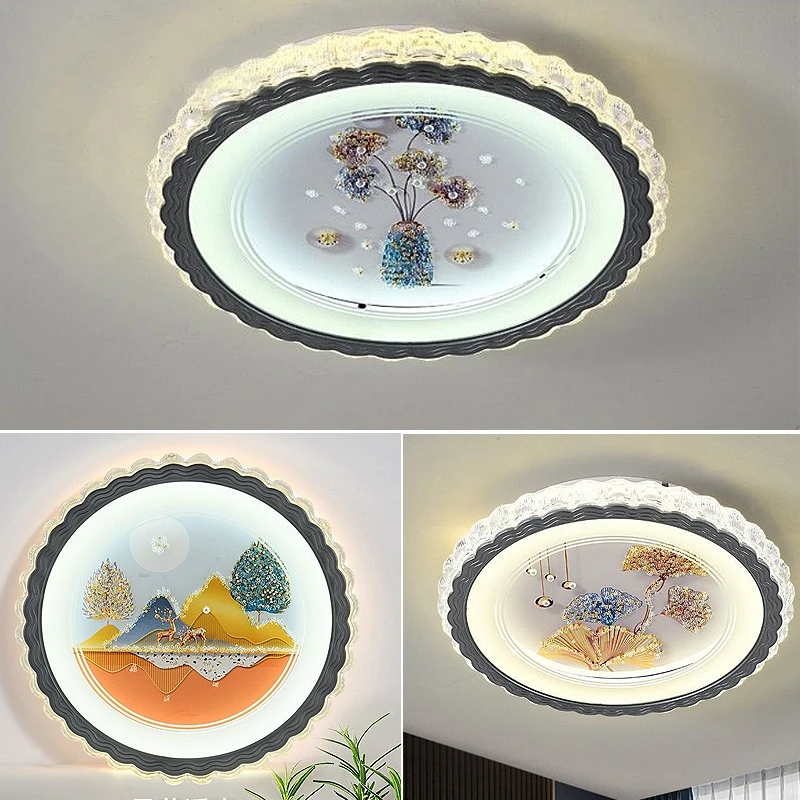 新款简约大气玻璃圆形遥控主卧吸顶灯餐厅书房间灯走廊卧室吸顶灯