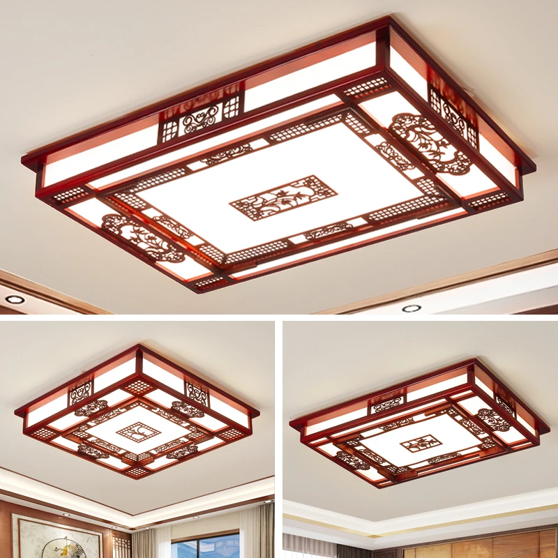 新中式实木艺大气长方形正方形卧室吸顶灯餐厅圆形书房家用吸顶灯