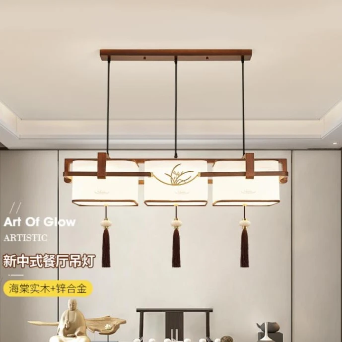 新中式禅意大气餐厅长条吊灯长方形简约中国风书房餐桌茶室吊顶灯