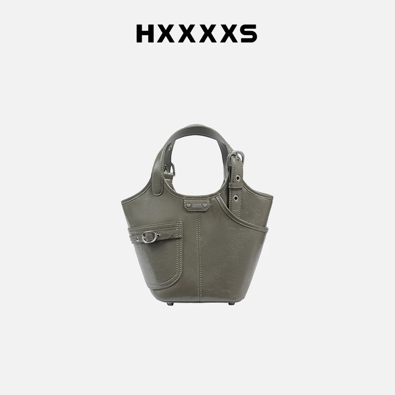 HXXXXS油蜡系列水桶包大容量真皮手提包女百搭实用背带裤菜篮子包