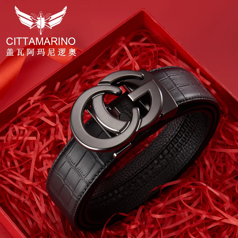 盖瓦阿玛尼逻奥男士双G皮带真皮纯牛皮高档时尚腰带男裤腰带奢侈