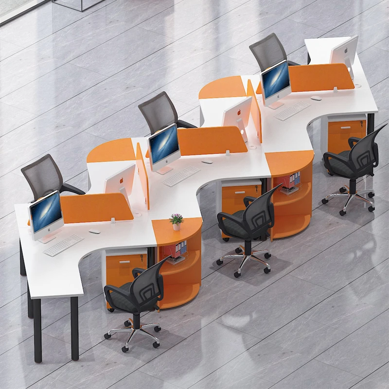 创意职员办公桌6人位工作台 办公室白色四人桌椅组合六人卡座现代