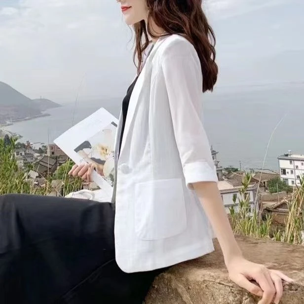 H588时尚小西装女2023春夏薄款休闲百搭小西服大码外套宽松时尚