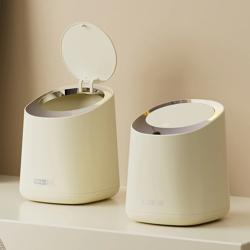 奶油风桌面垃圾桶 高颜值ins风迷你小号按压式桌上床头垃圾桶家用