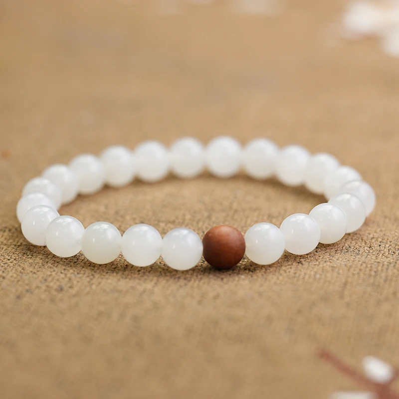 新疆和田玉且末白玉卡8-7mm手串 多样发一条 简约女士