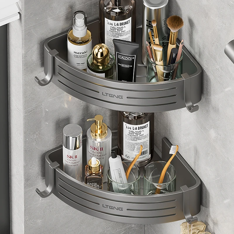 有顾家居浴室三角置物架卫生间双层三角置物架角架化妆品浴室置物