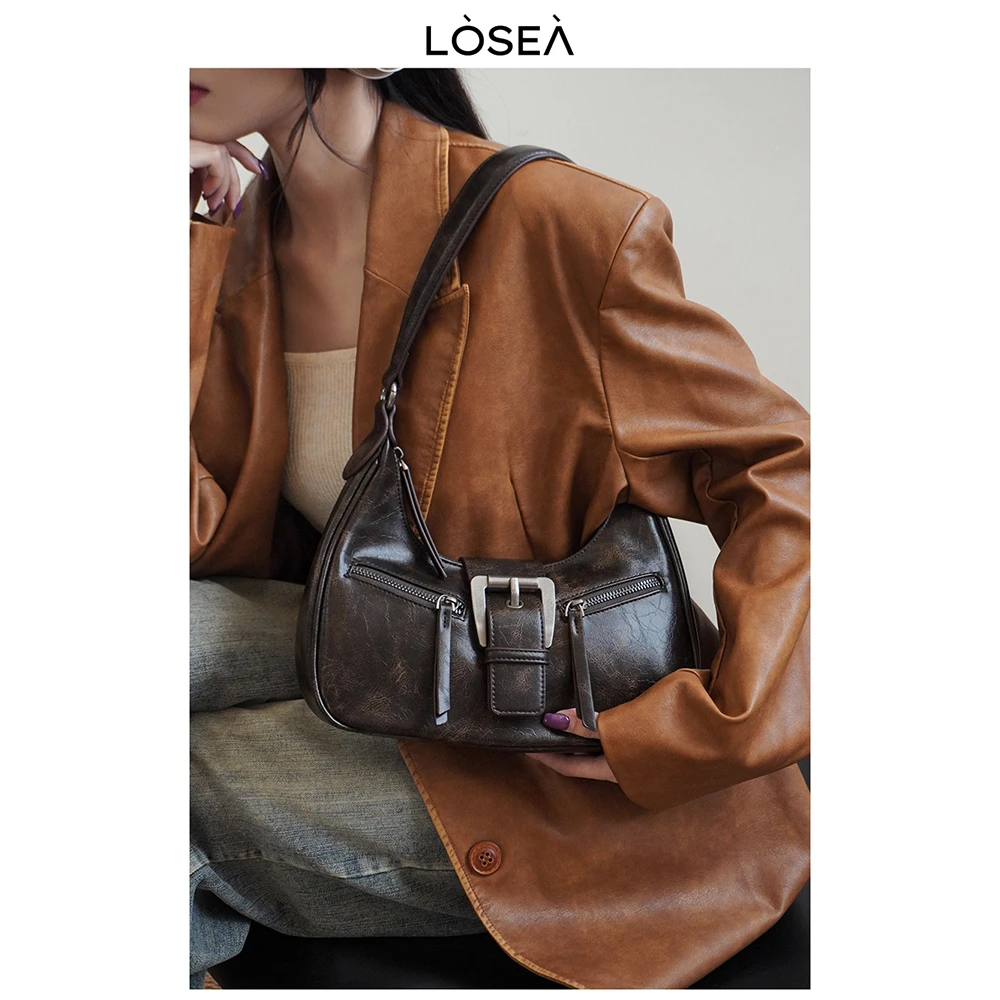 LOSEA 美拉德腋下包包女款2023新款复古女包单肩包斜挎包月牙包潮
