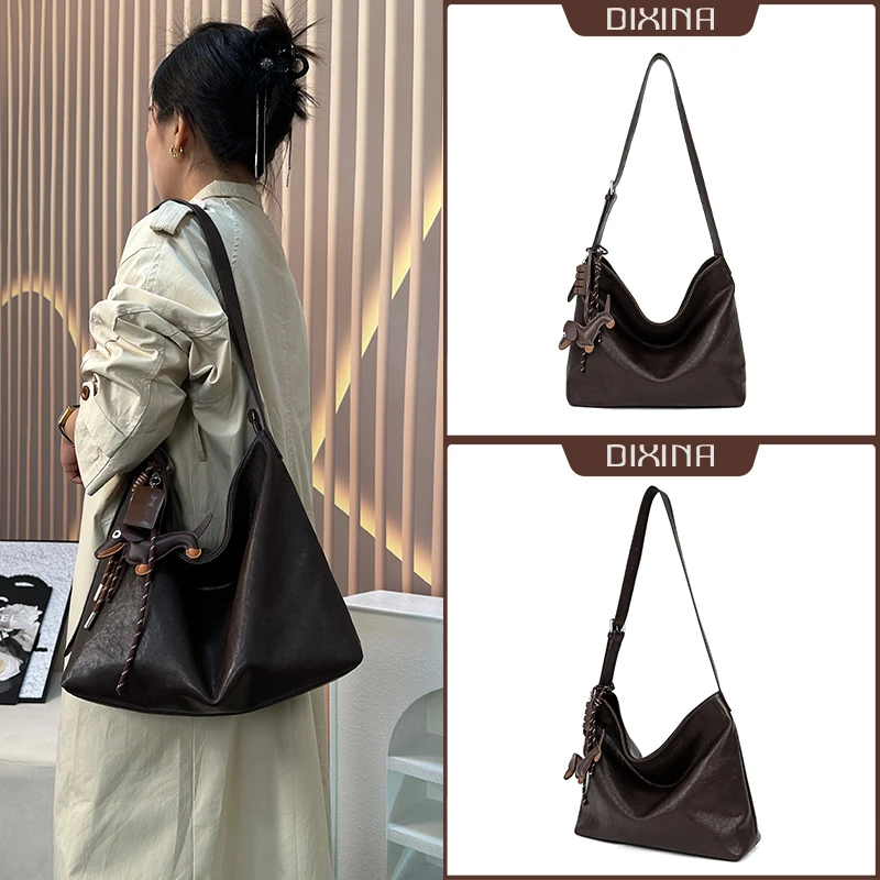 迪昔娜2024新款时尚休闲纯色百搭女士单肩腋下大托特包简约手提包