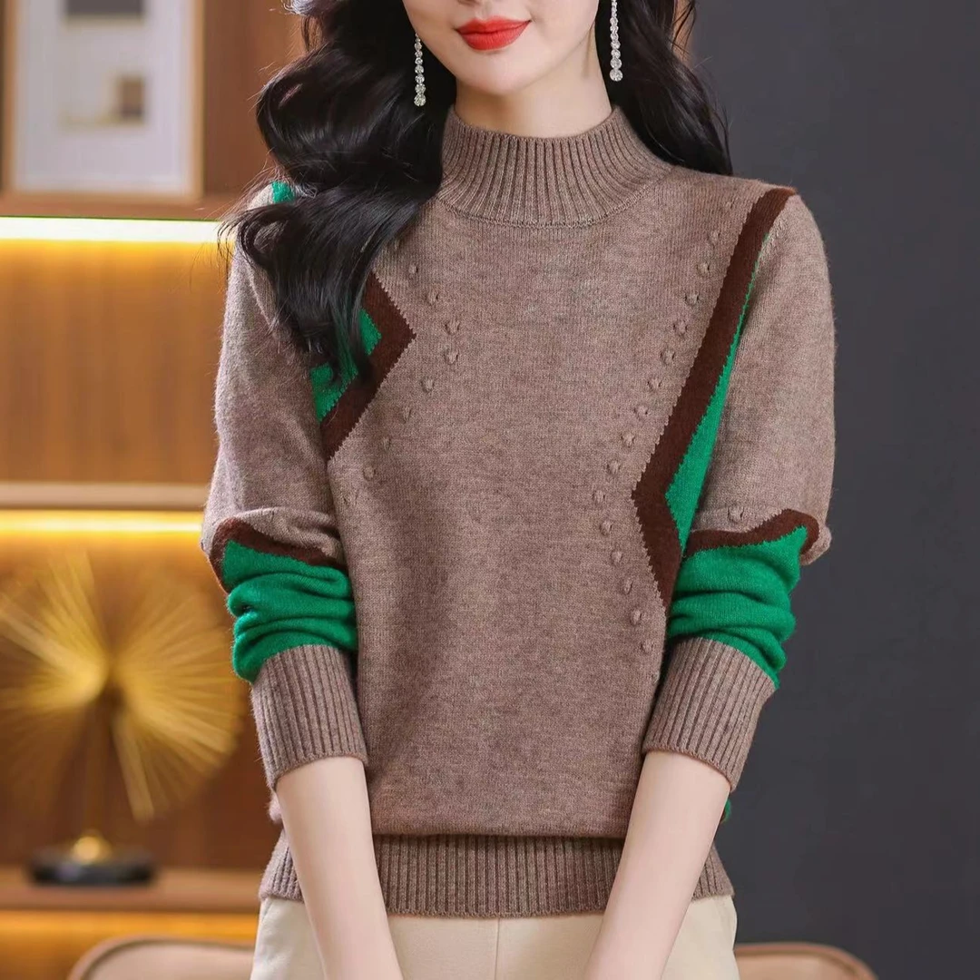 311拼色针织衫半高领时尚洋气上衣