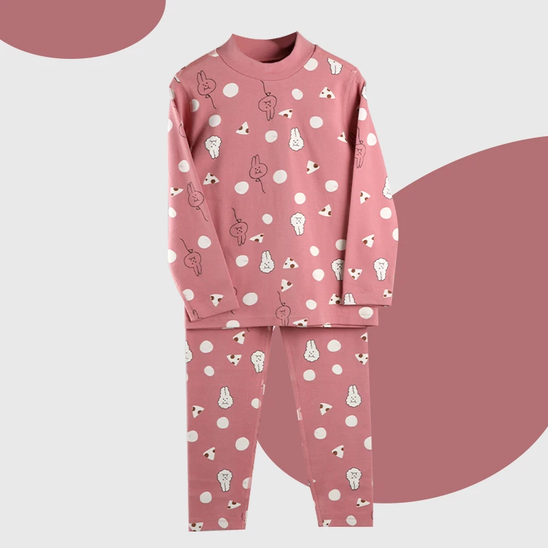 JMMS033 女孩舒绒90-160漫步奇想高领内衣套装 花生红  M299162B