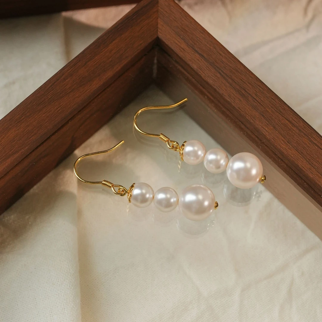 925银耳饰 简约长款百搭三珠耳钩潮流女款时尚百搭精致优雅耳饰