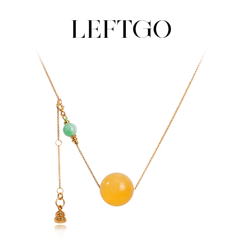 LEFTGO左戈天然俄料蜜蜡吊坠项链女款S925银镀金翡翠多样性发一件