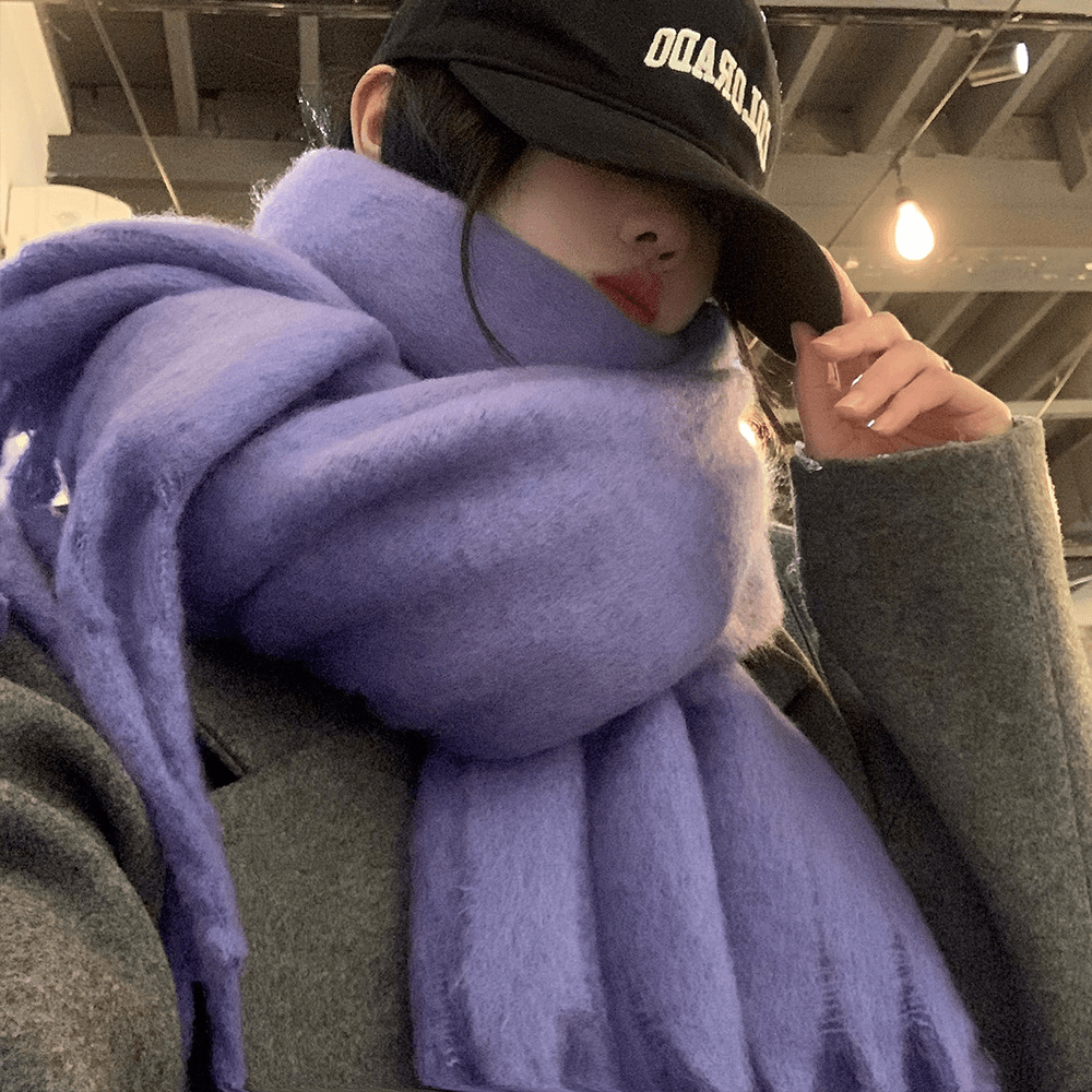 MOSS KLUE 马海毛围巾女秋冬季2023新款百搭围脖高级感保暖加厚潮