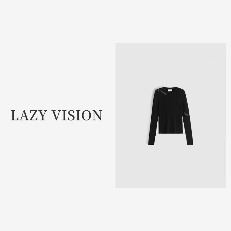 LAZYVISION-100羊毛百搭圆领纯色修身打底长袖女士针织衫ZM2-9582