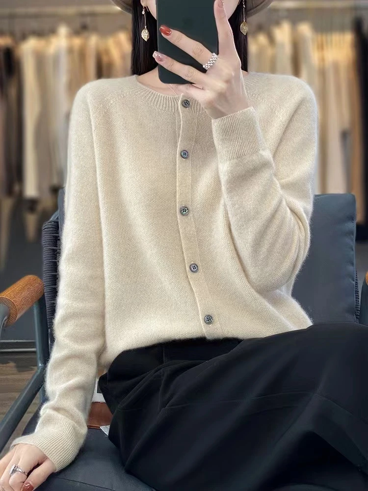 桂花针一线成衣羊毛衫显瘦百搭长袖时尚宽松圆领秋冬打底纯色女士