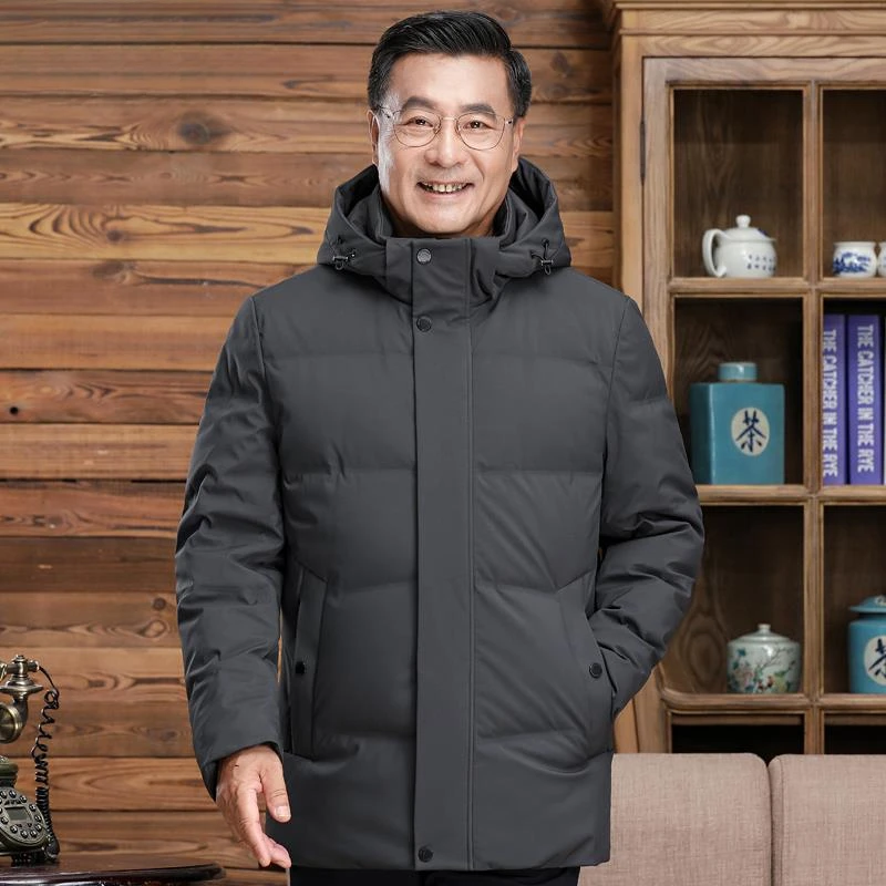 恒源祥中老年人羽绒服男短款2023冬装大码加厚90白鸭绒爸爸装外套