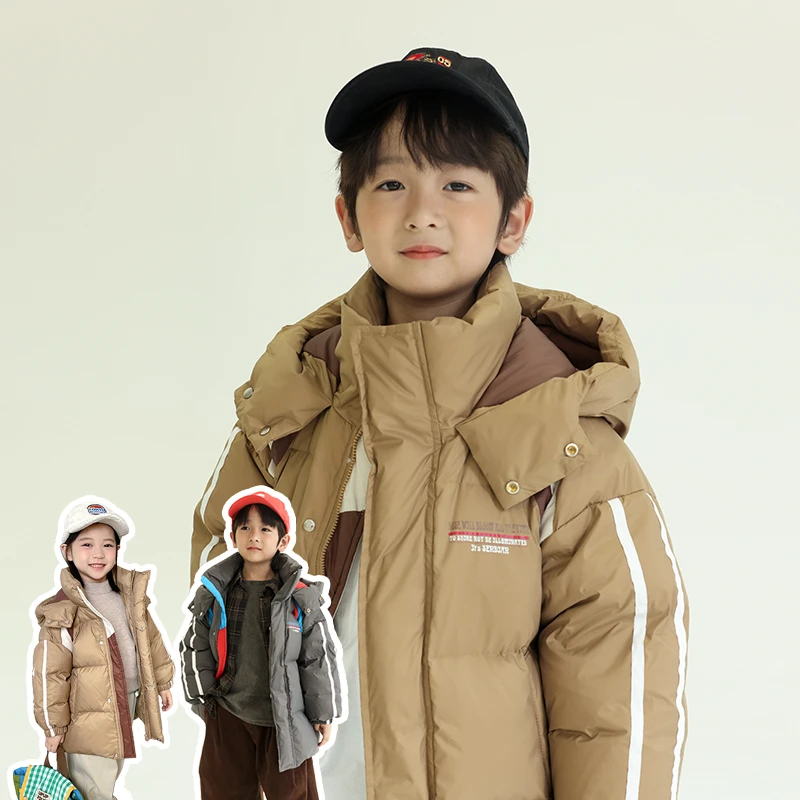 【呦奇】男女童中长款连帽羽绒服白鸭绒外套MZ22