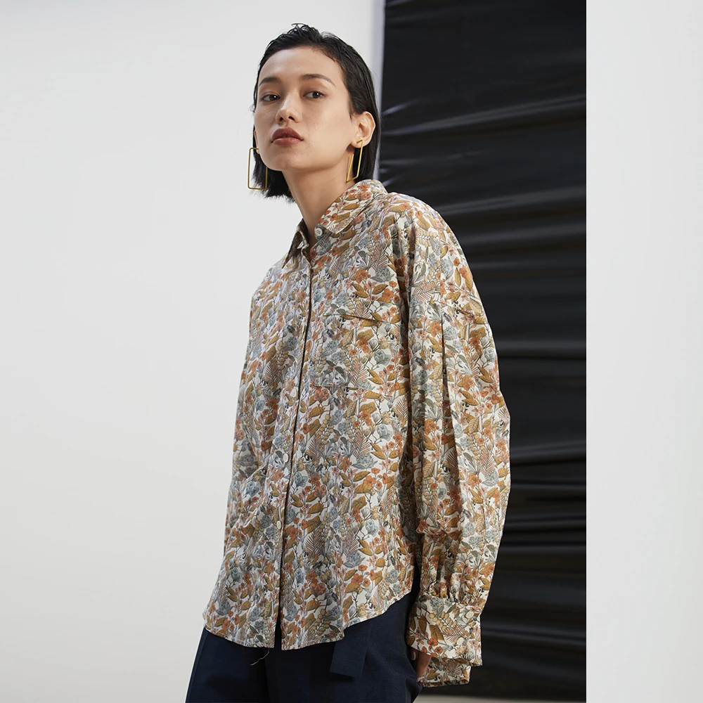 新派简约风衬衫碎花衬衣时尚休闲百搭印花