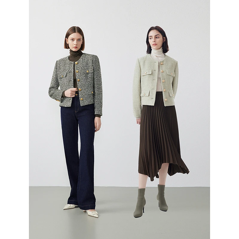 朗姿时尚2024年春季新款法式小香风西服上衣复古西装正装短款外套