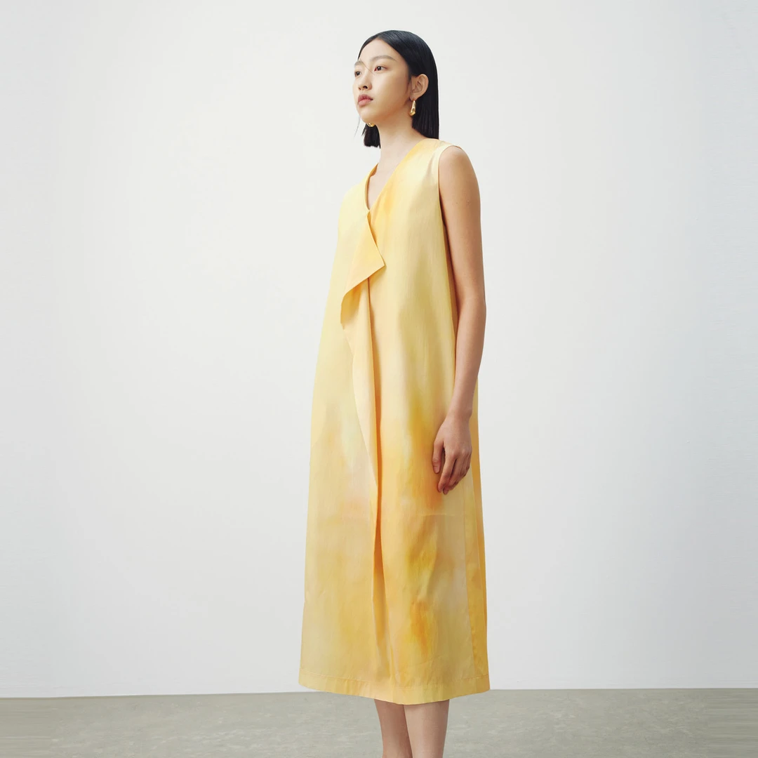 【专柜同款】M.TSUBOMI/子苞米无袖晕染印花开叉连衣裙气质中长裙