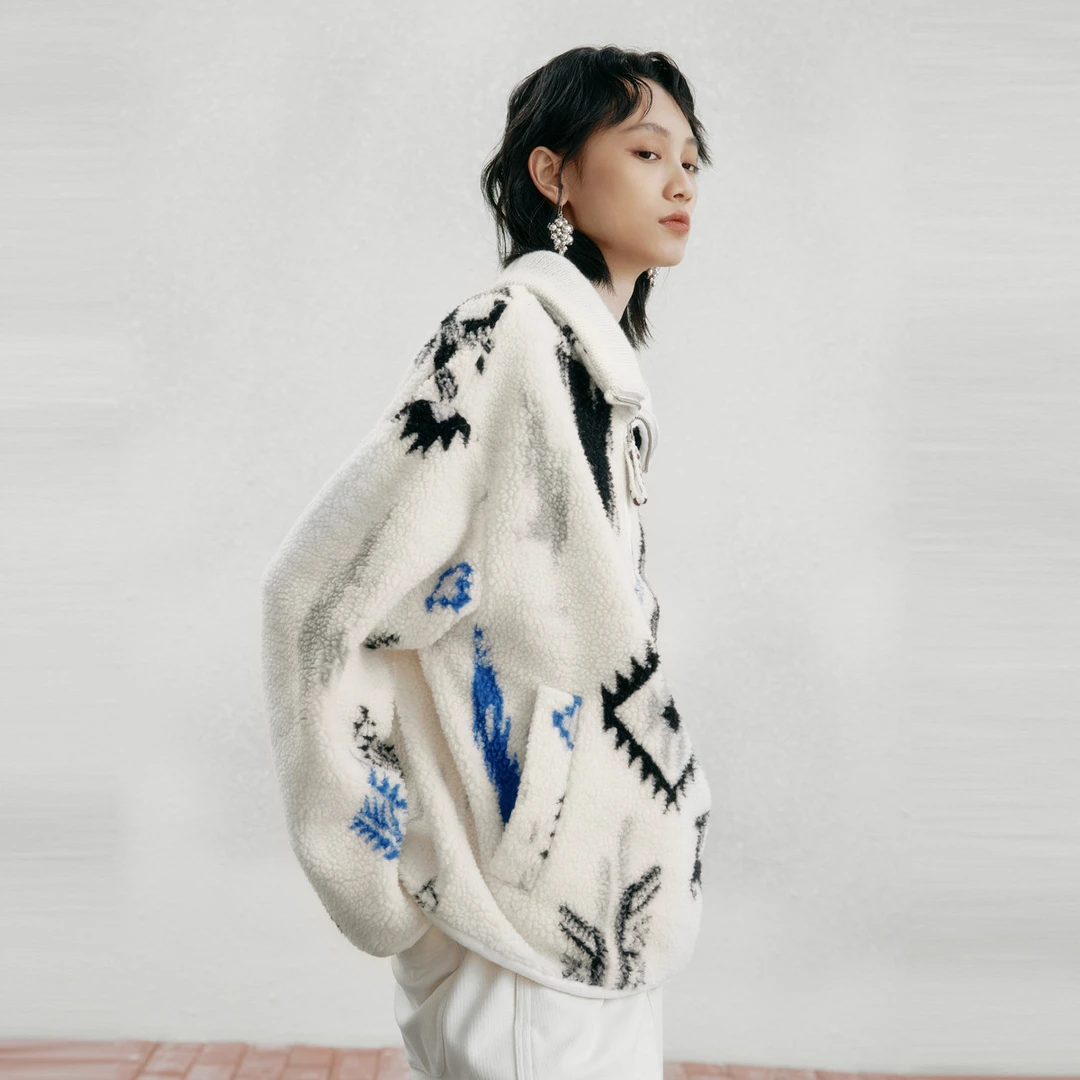 【可可专属】M.TSUBOMI/子苞米冬款印花休闲百搭翻领女式卫衣