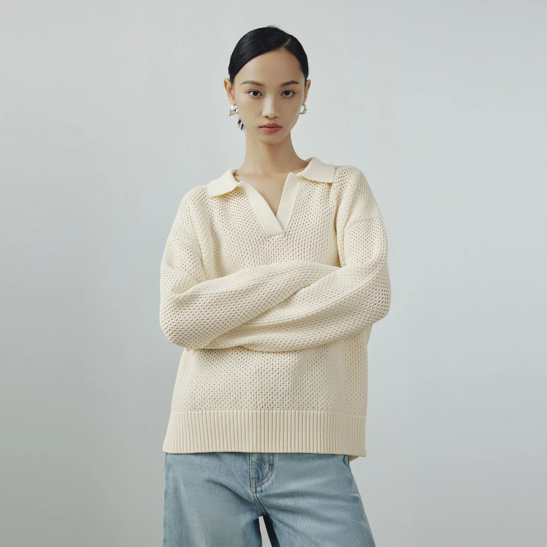 【专柜同款】M.TSUBOMI/子苞米简约套头针织衫春秋宽松休闲翻领