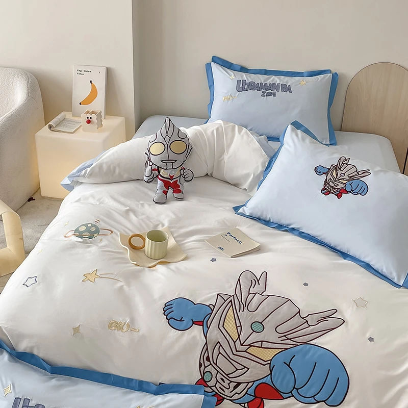 2024新款13372全棉四件套新赛罗奥特曼卡通儿童可爱男生学生三件