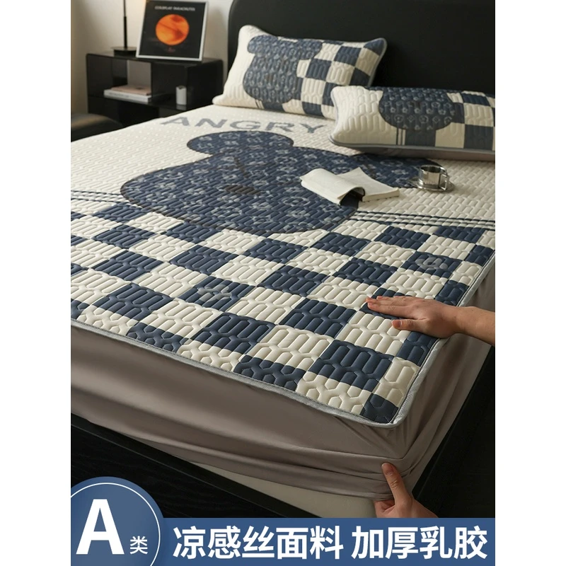 加厚乳胶冰丝凉席床笠款三件套床单人夏季卡通空调软席子可水机洗