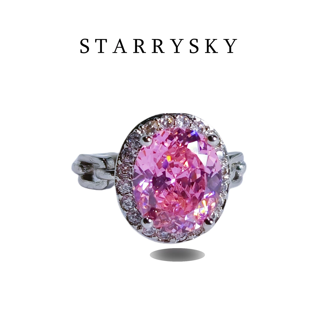 铜合金合成锆石戒指 STARRYSKY大蛋形粉锆石开口戒镀18K金