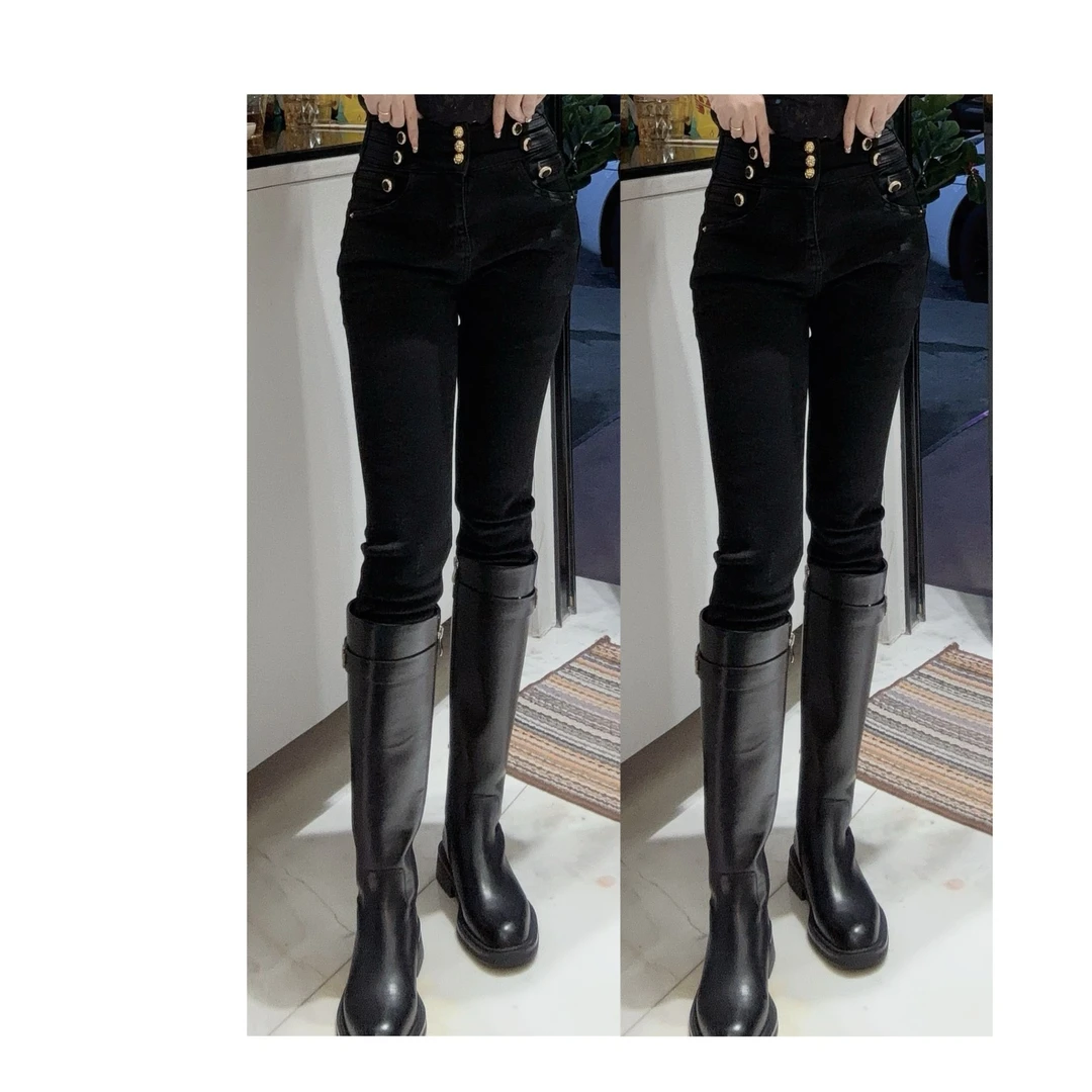 【小韩家】欧货2024冬季新款显瘦牛仔黑色小脚裤