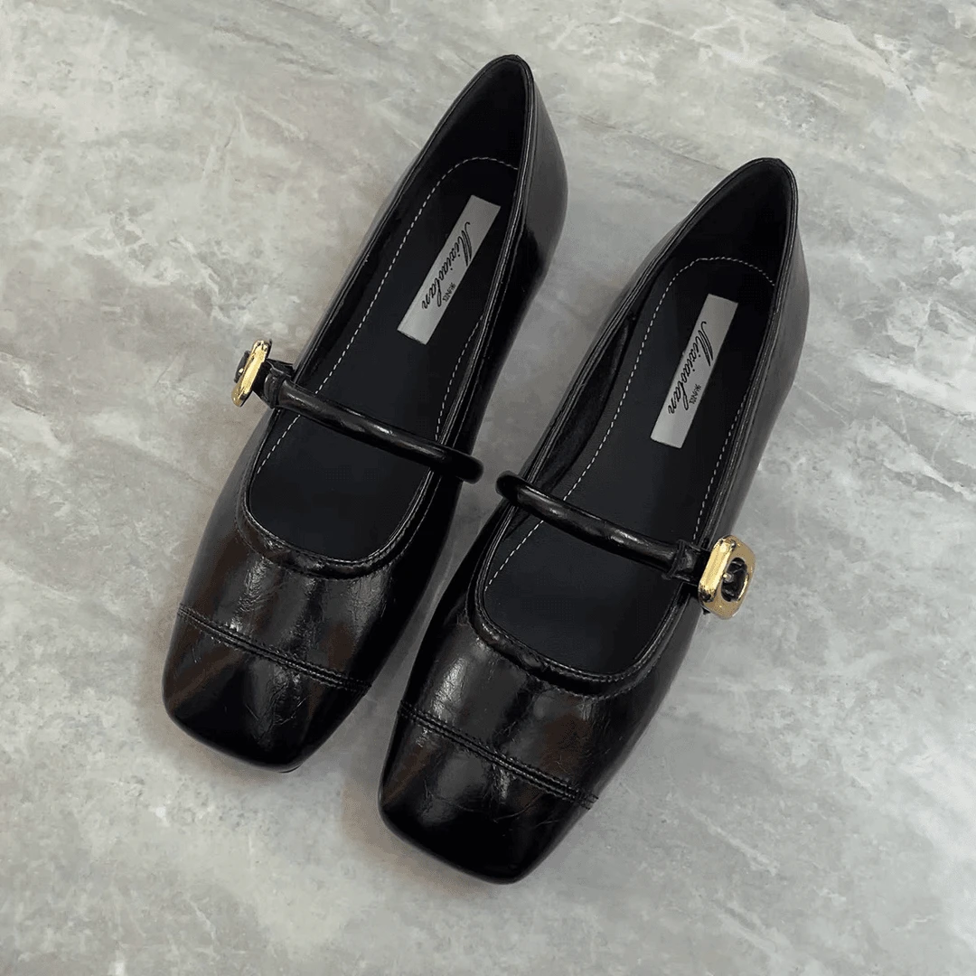 真皮新款单鞋女2025春秋时尚百搭软底浅口休闲方头黑色玛丽珍平底