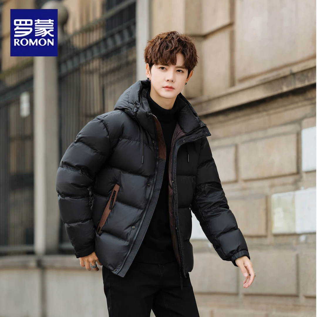 罗蒙白鸭绒连帽羽绒服2025新款冬季宽松加绒加厚保暖外套男款