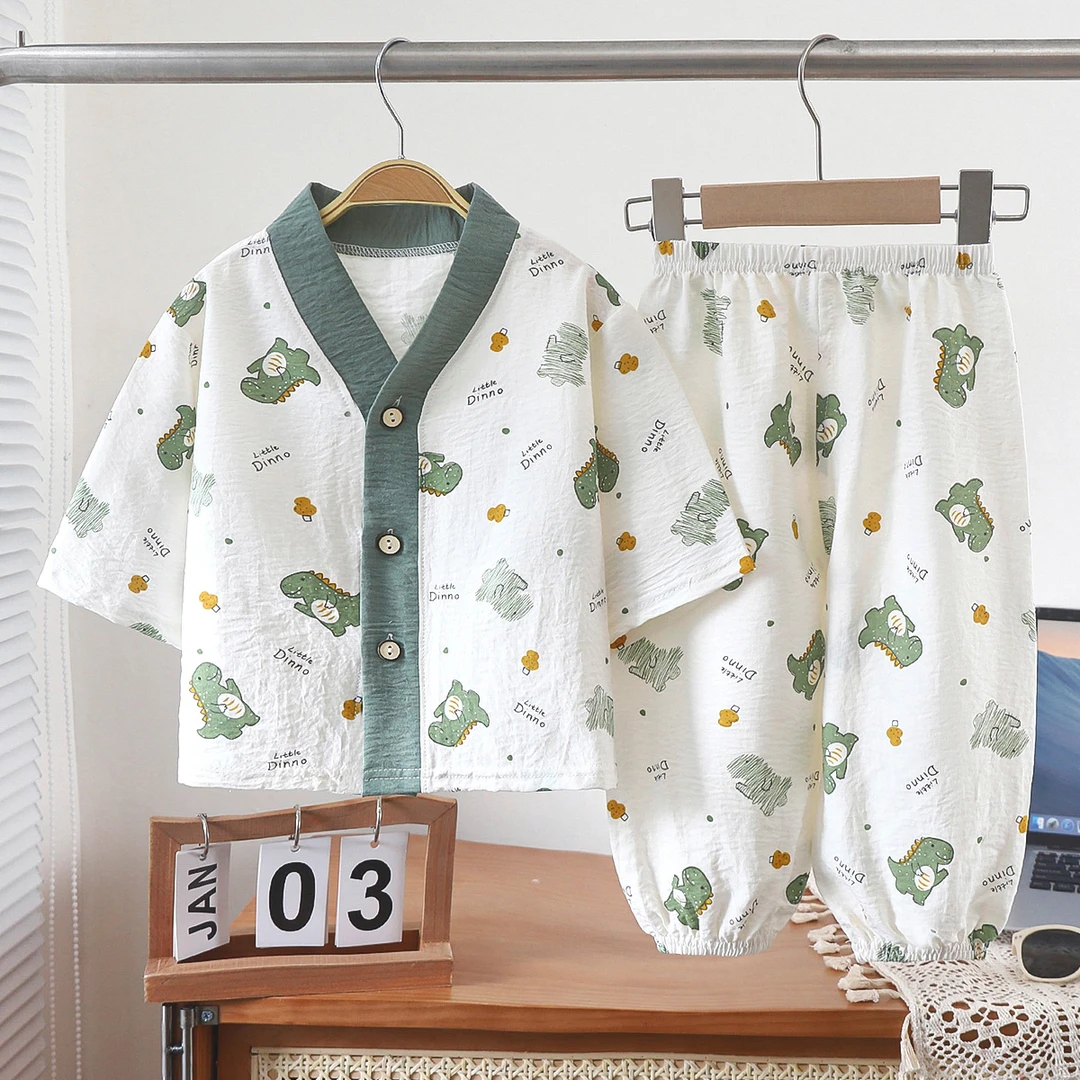 儿童家居服睡衣套装男童女童夏款云朵棉中大童亲肤舒适空调服7