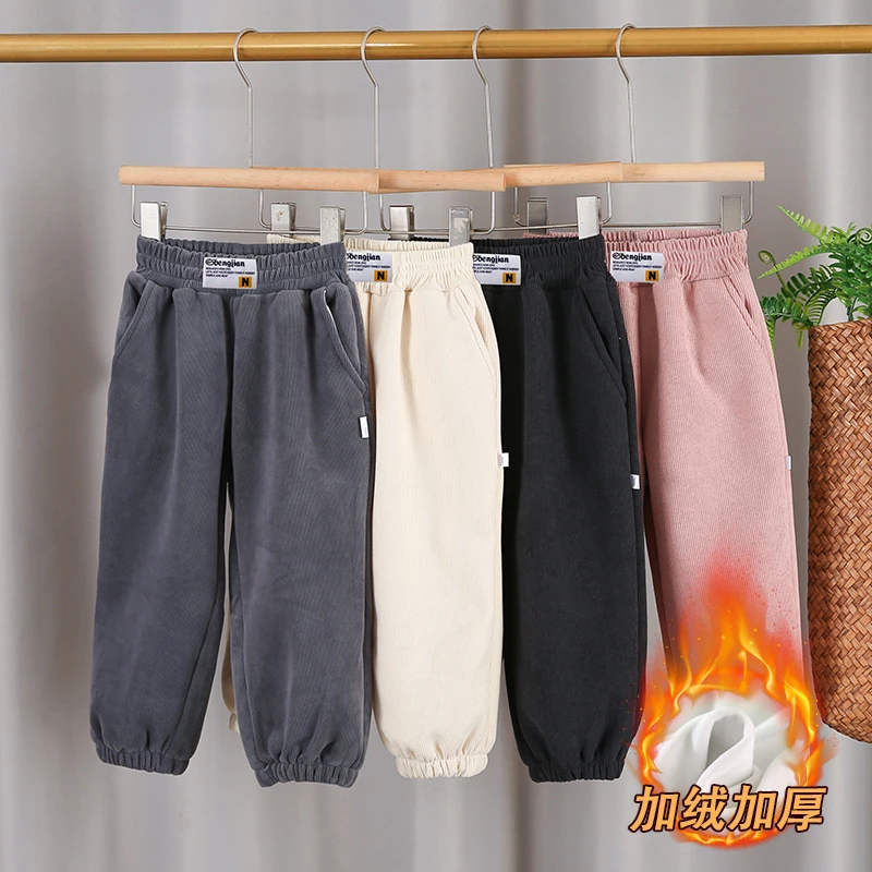 儿童秋冬新款雪尼尔加绒卫裤男童女童保暖休闲裤中大童加厚运动裤